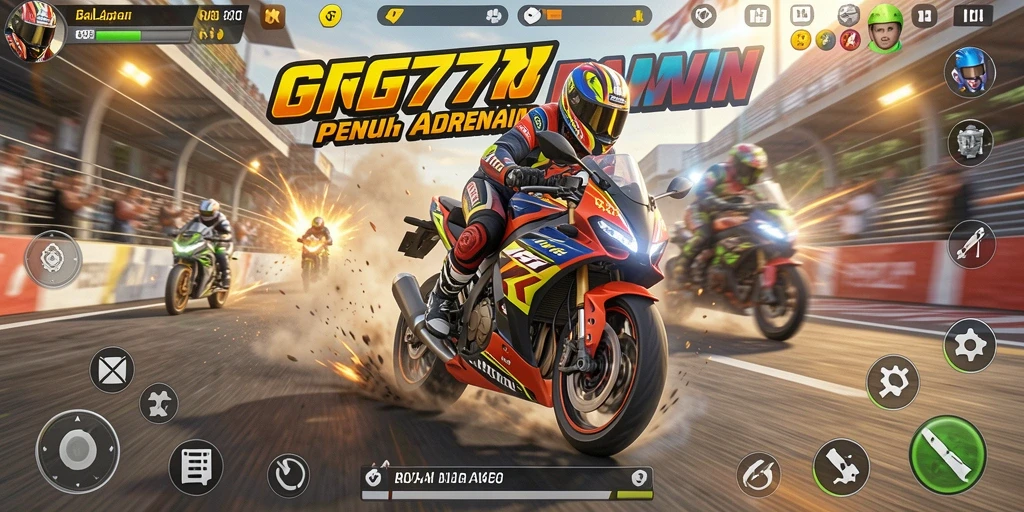 Tampilan gameplay menegangkan dari GF777 saat balapan motor.