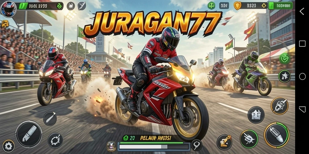 Tangkapan layar dari gameplay balapan motor yang seru di JURAGAN77.