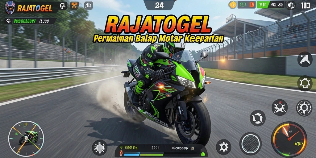 Tampilan gameplay seru RAJATOGEL yang penuh adrenalin balap motor.
